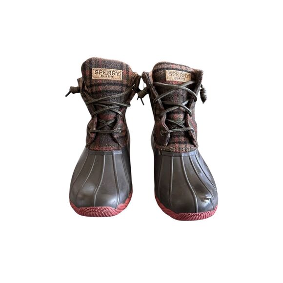 Sperry Womens Top-Sider Saltwater Short Rain Boots, Brown/Plaid - Size 9  ***Ite - Picture 1 of 7